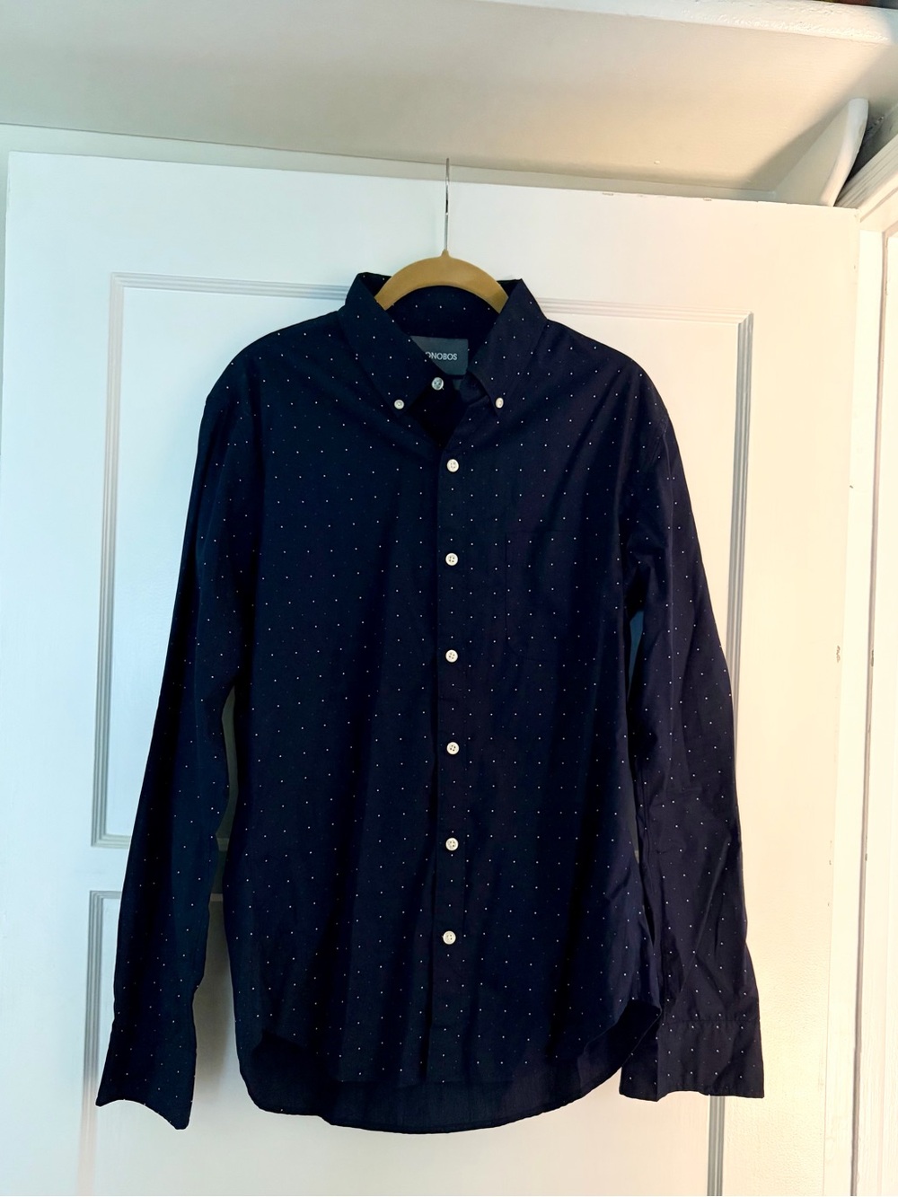 Bonobos Men's Navy Slim Fit Button-Down Shirt with Subtle Dot Pattern